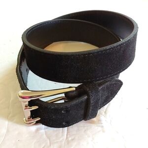 Vintage Black Velvet Leather BELT Silver Double Prong Buckle Neutral Sz.Small